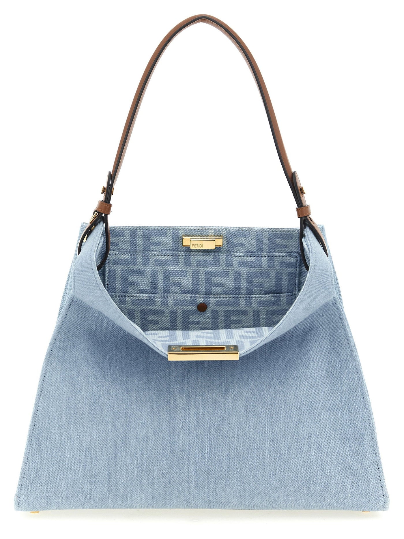 Fendi Denim Trapezoidal Shoulder Bag — Blue Light
