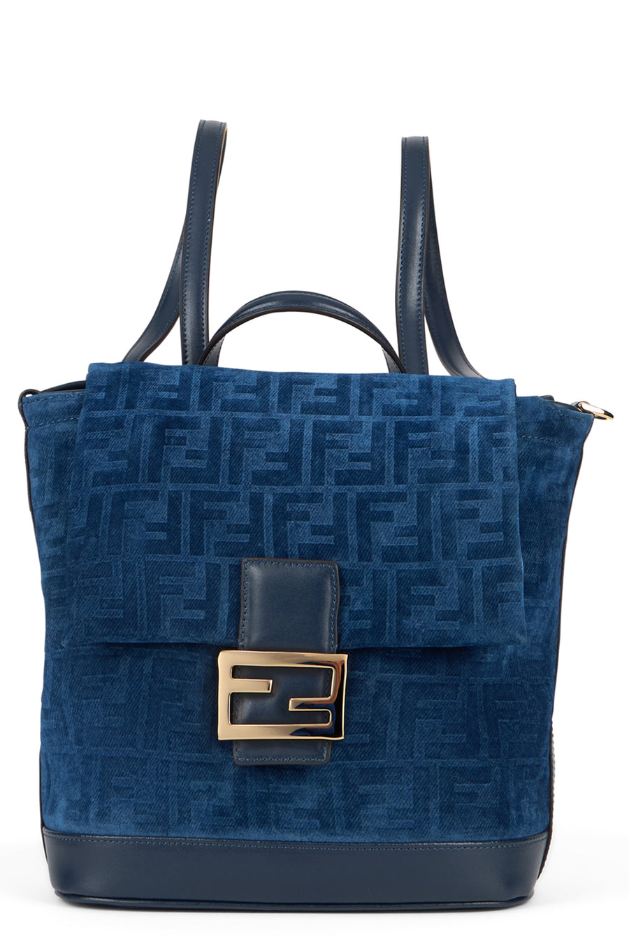 Fendi Ff Buckle Velvet Backpack — Blue Cotton