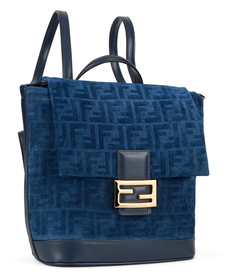 Fendi Ff Buckle Velvet Backpack — Blue Cotton