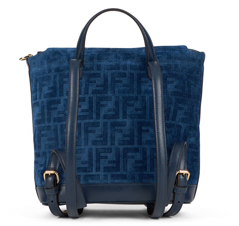 Fendi Ff Buckle Velvet Backpack — Blue Cotton