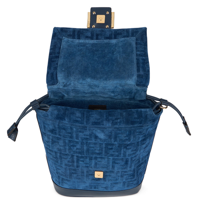 Fendi Ff Buckle Velvet Backpack — Blue Cotton