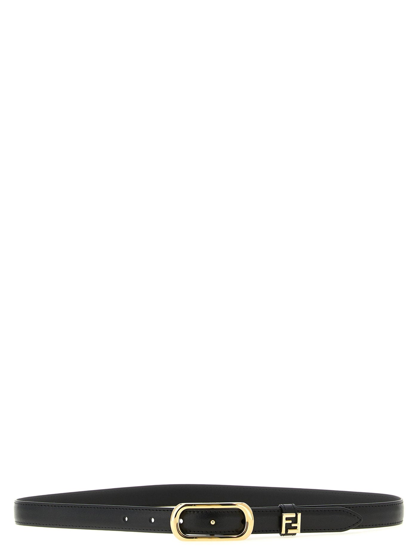 Fendi Oval Metal Buckle Belt — Black Calf Leather