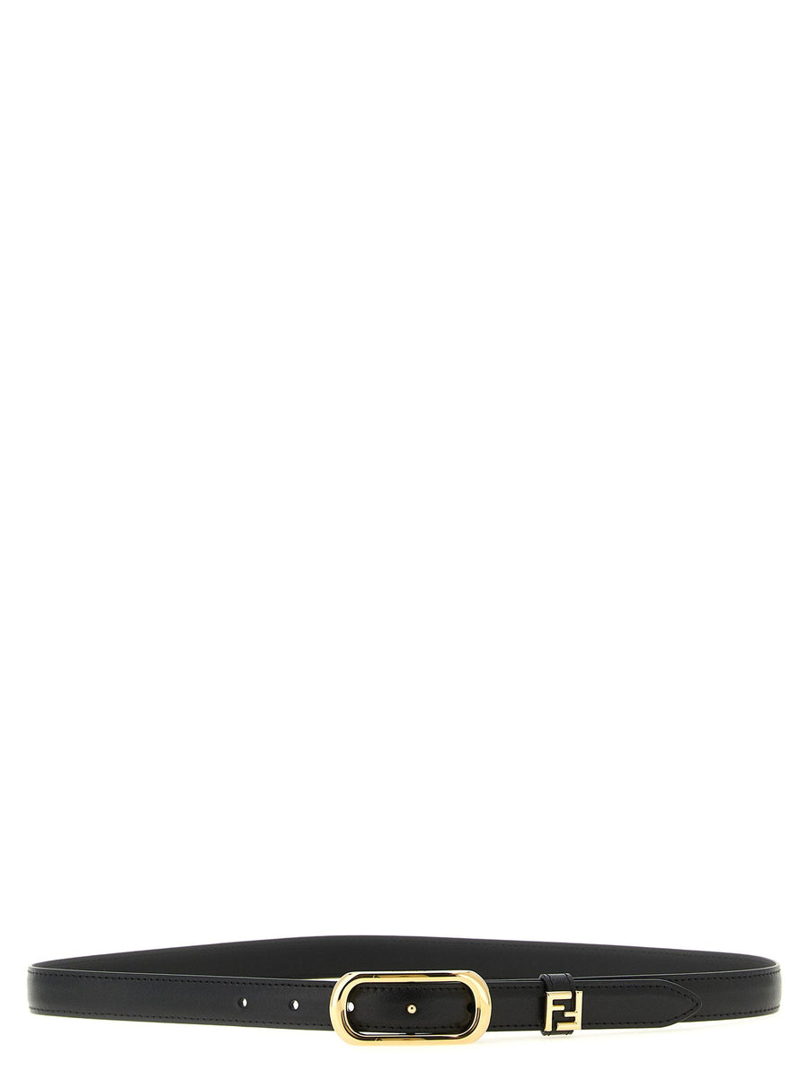 Fendi Oval Metal Buckle Belt — Black Calf Leather
