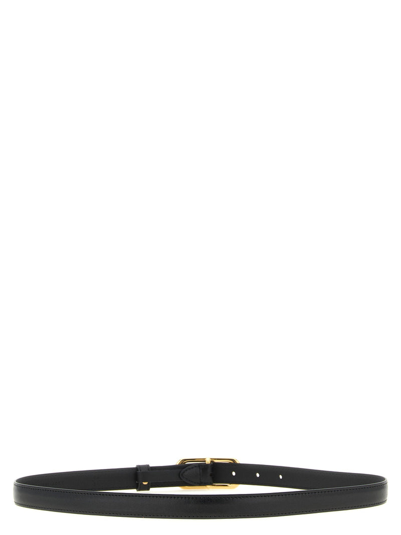 Fendi Oval Metal Buckle Belt — Black Calf Leather