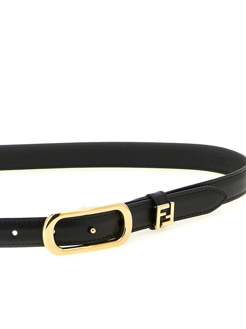 Fendi Oval Metal Buckle Belt — Black Calf Leather