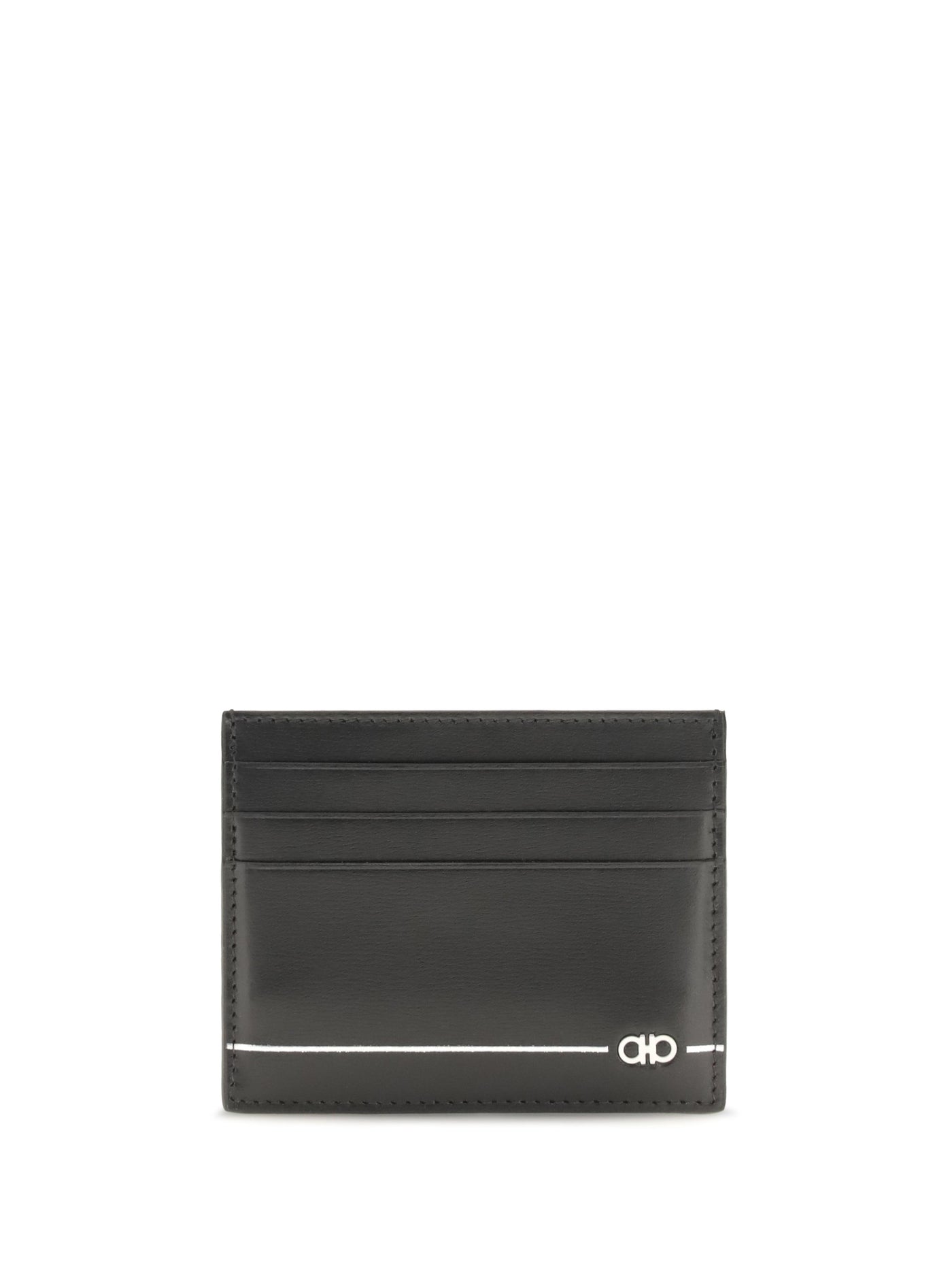 Ferragamo Logo-Embossed Calfskin Card Case — Black Calf Leather Bos Taurus Wallet