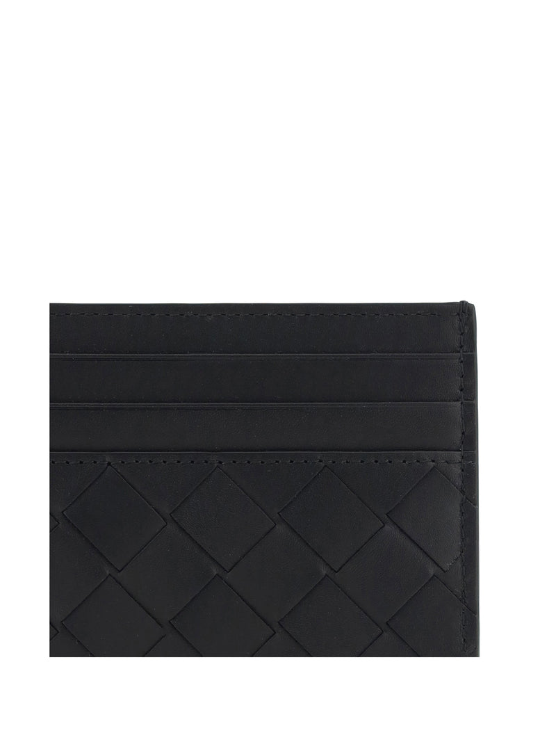 Bottega Veneta Intrecciato Leather Card Case — Black Calf Cases