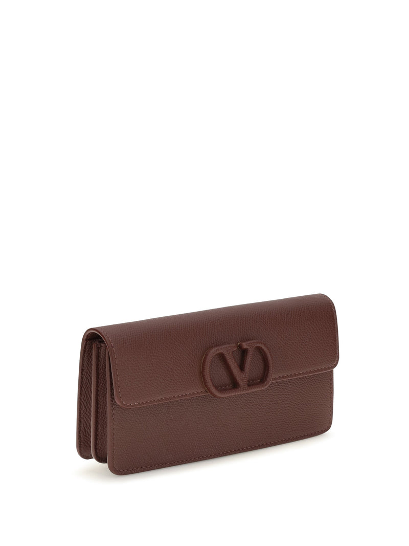 Valentino Garavani Leather-Covered Vlogo Wallet — Brown Calf Leather & Purses