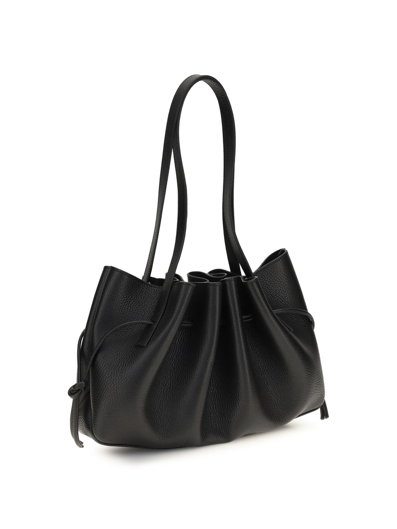 Yuzefi Scallop Shoulder Bag — Black Calf Leather