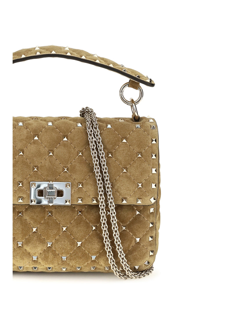 Valentino Garavani Rockstud Spike Top Handle Bag — Beige Calf Leather Bos Taurus