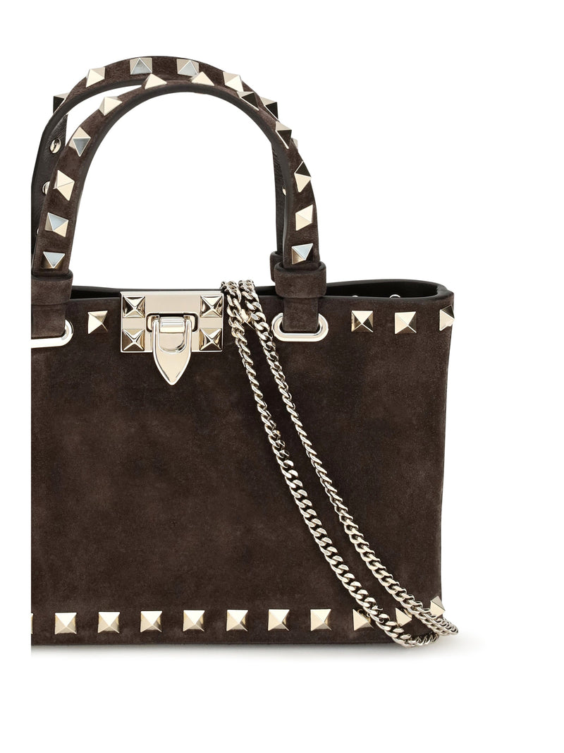 Valentino Garavani Rockstud Top Handle Bag — Brown Calf Leather Bos Taurus