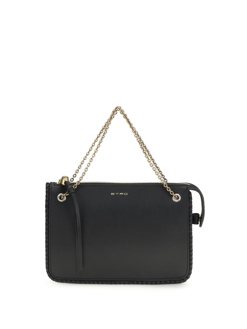 Etro Braided-Edge Calf Leather Crossbody Clutch — Black