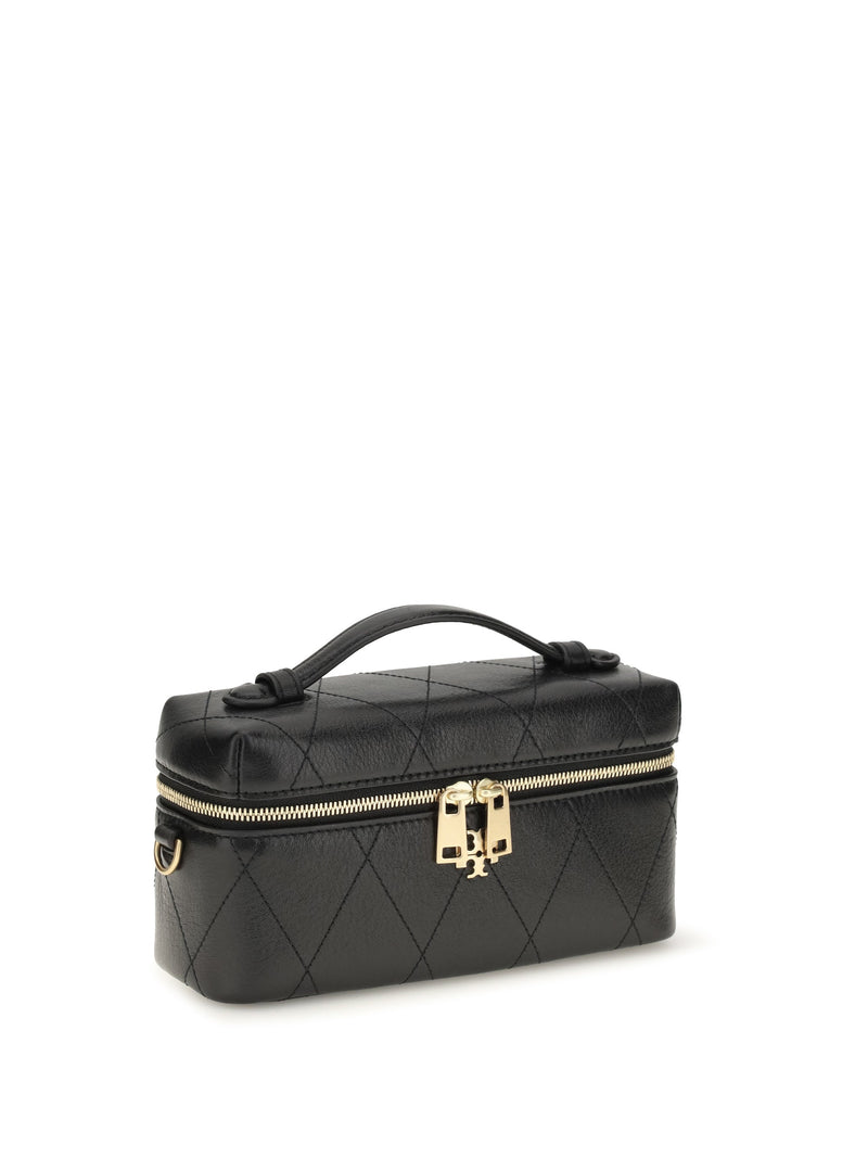 Tory Burch Charlie Beauty Case — Black Calf Leather Top Handle Bags