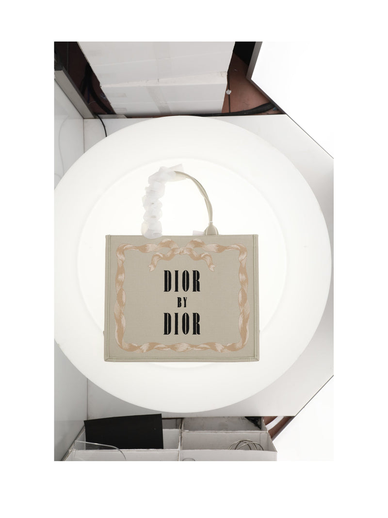 Dior Ribbon-Trimmed Cotton Tote Bag — Beige