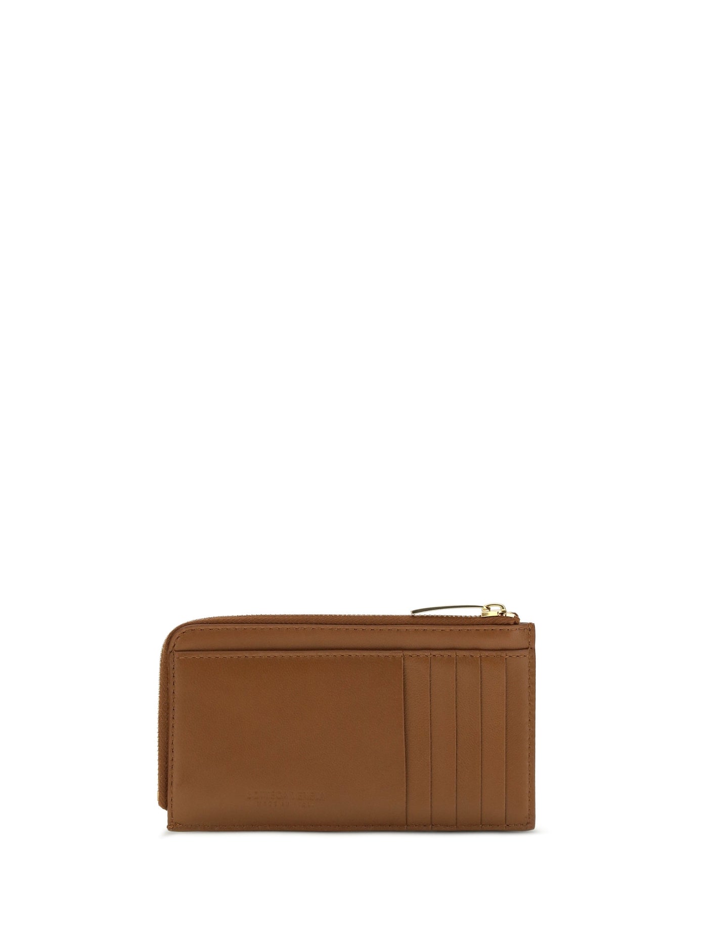 Bottega Veneta Intrecciato Zip Card Holder — Brown Lambskin Leather Wallet