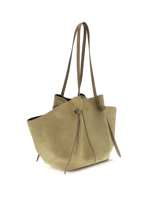 Yuzefi Sculptural Suede Shoulder Bag — Beige Calf Leather