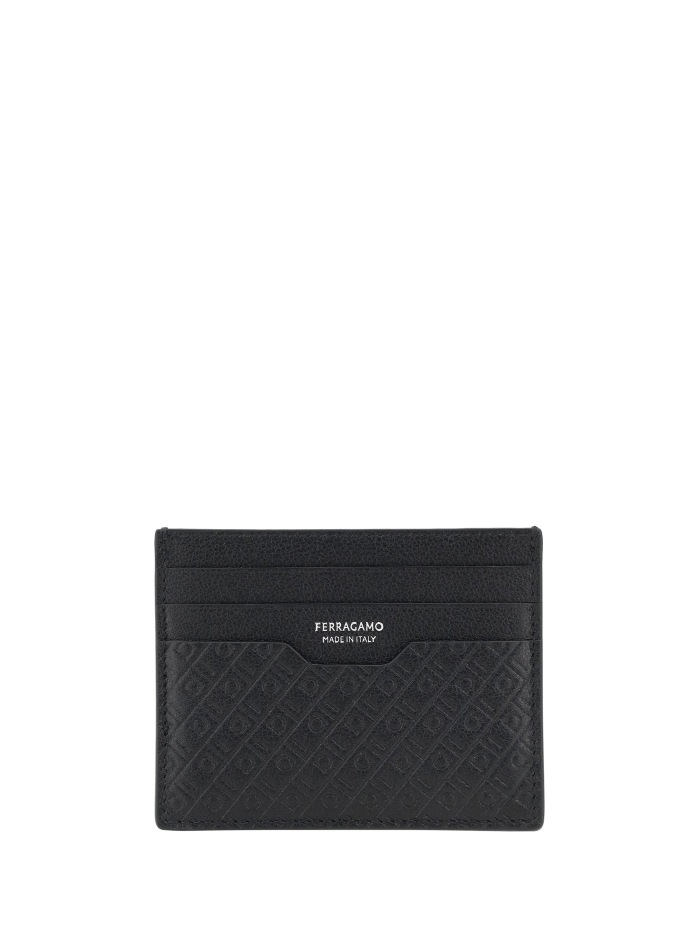 Ferragamo Gancini Monogram Leather Card Case — Black Calf Bos Taurus Wallet