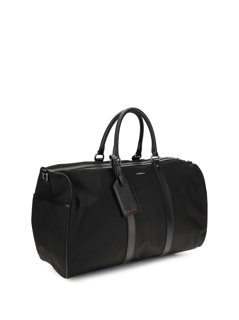 Kiton Leather-Trim Nylon Tote Bag — Black