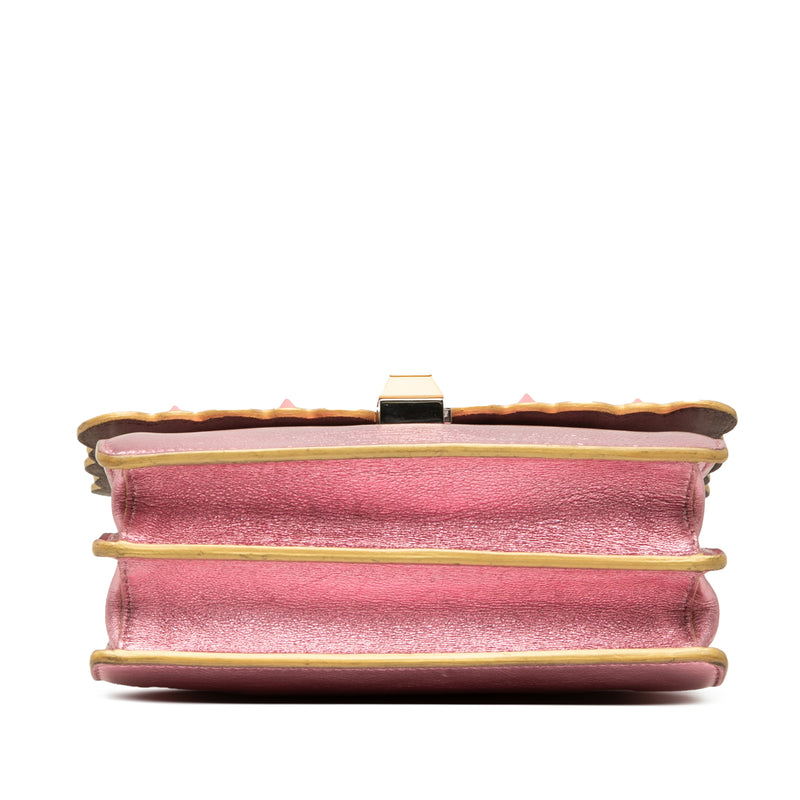 Small Metallic Scalloped Leather Studded Pearl Kan I Crossbody - Image 3