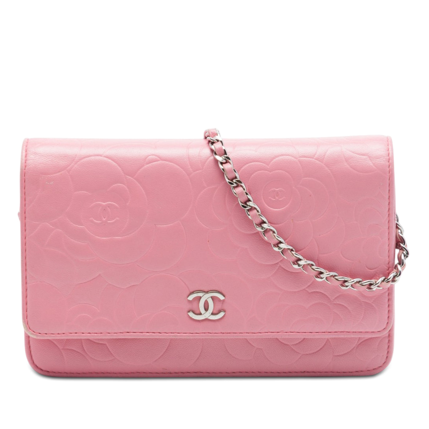 CC Embossed Lambskin Camellia Wallet On Chain - Image 1