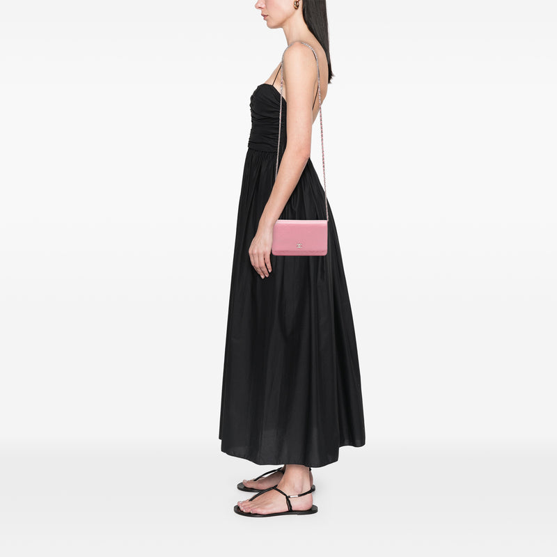 CC Embossed Lambskin Camellia Wallet On Chain - Image 6
