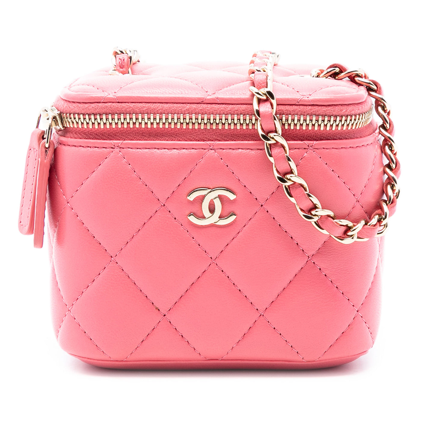 Mini Quilted Lambskin Top Handle Vanity Case With Chain - Image 1