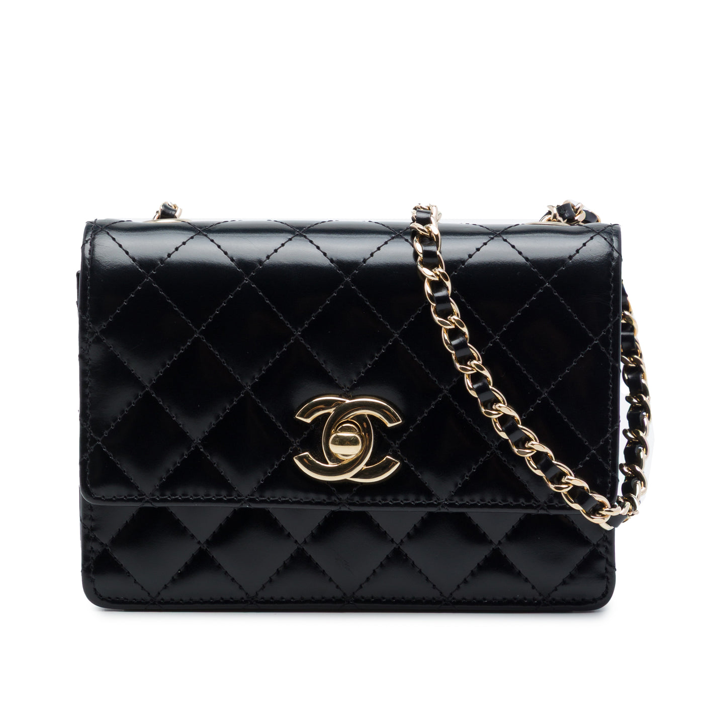 Micro CC Quilted Shiny Calfskin Single Flap - Image 1