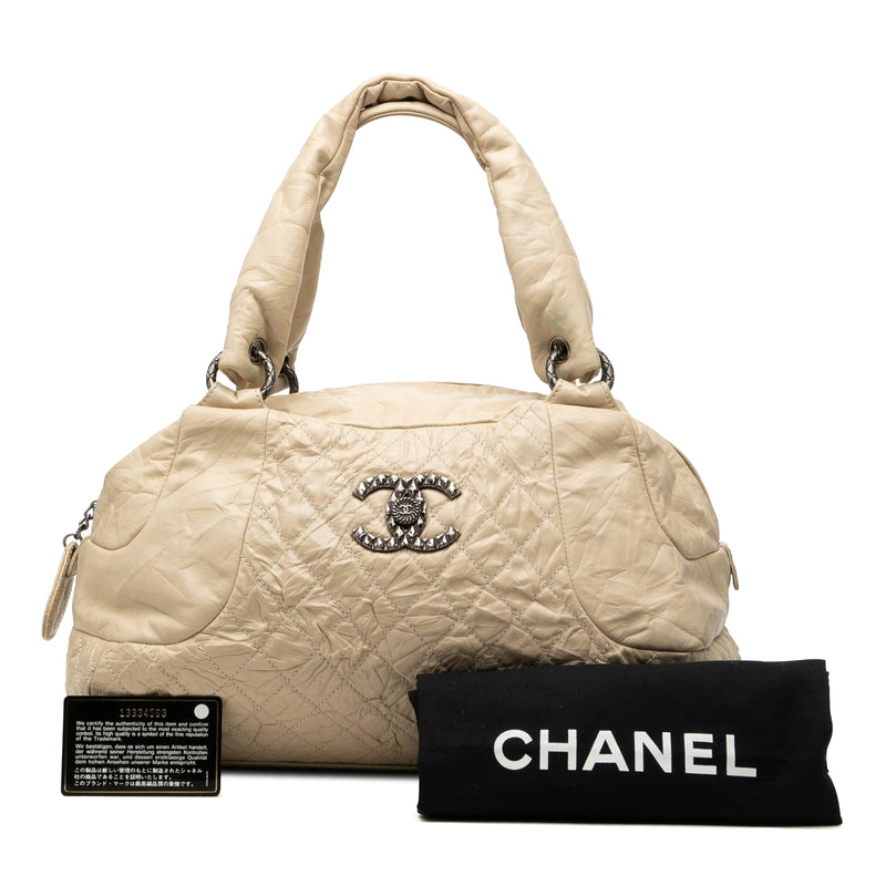 CC Quilted Aged Calfskin Coco Rider Bowling Bag - Image 11