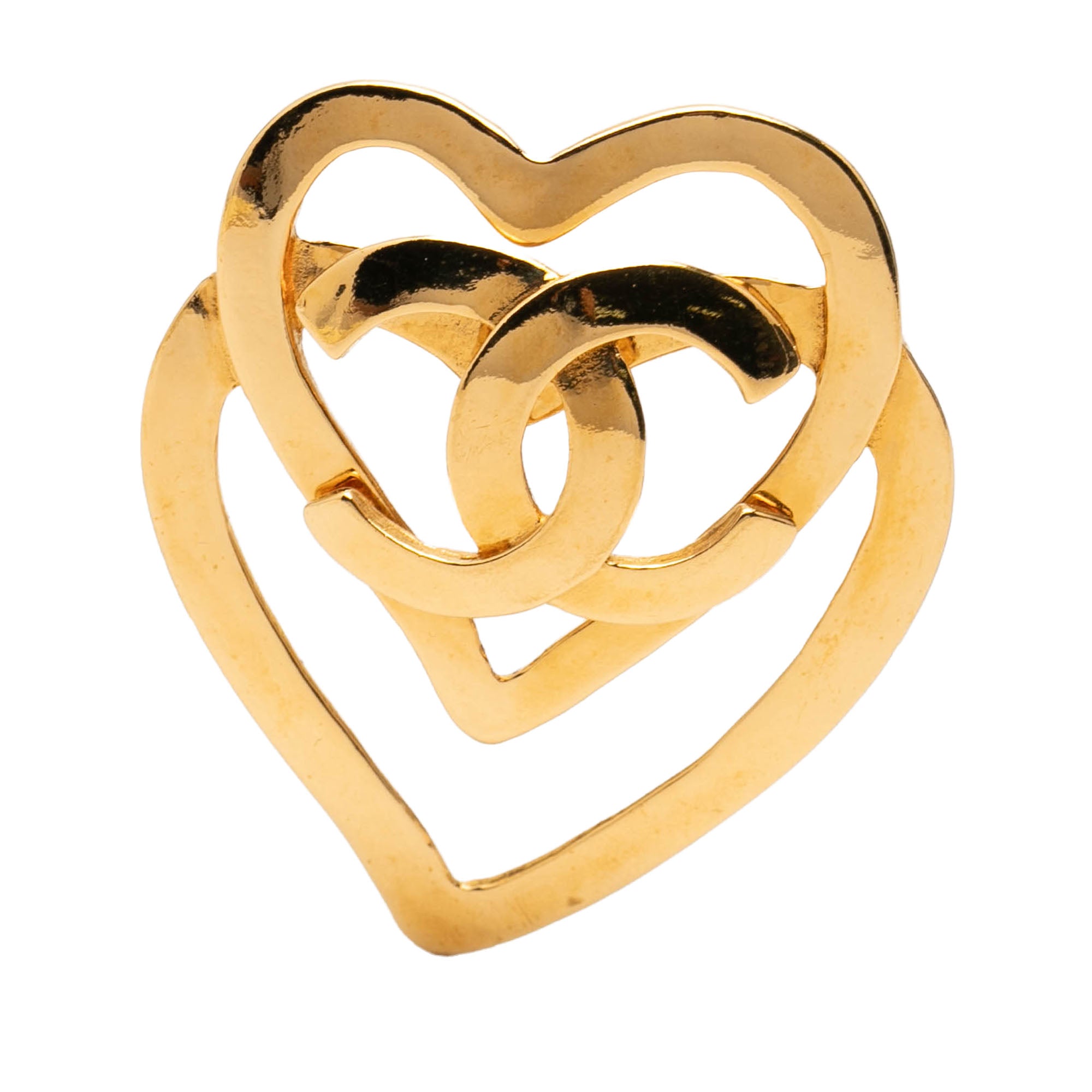 CC Gold Plated Double Heart Brooch - Image 1