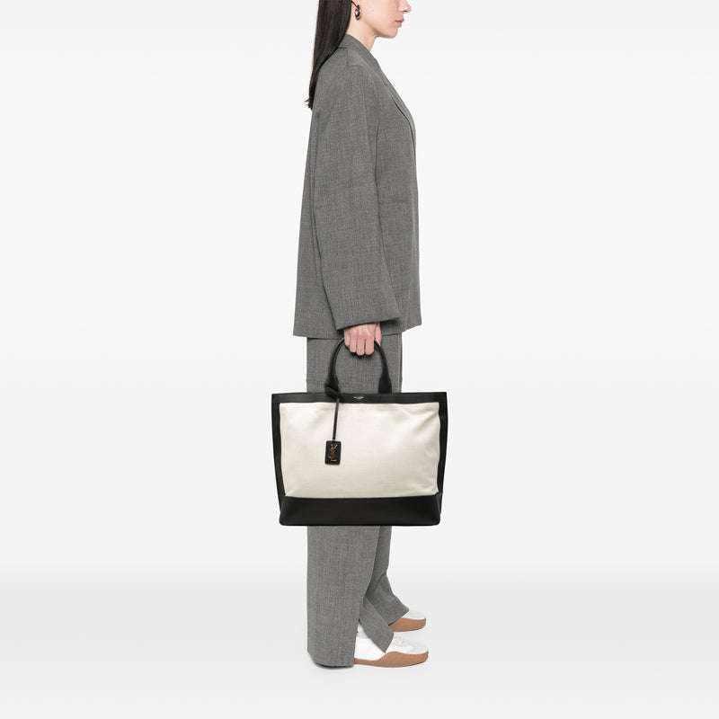 Bicolor Canvas and Leather Cabas Tote - Image 7