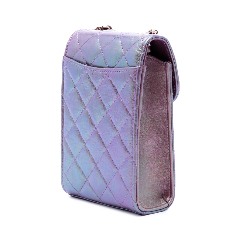 CC Quilted Iridescent Lambskin Phone Holder with Chain - Image 2