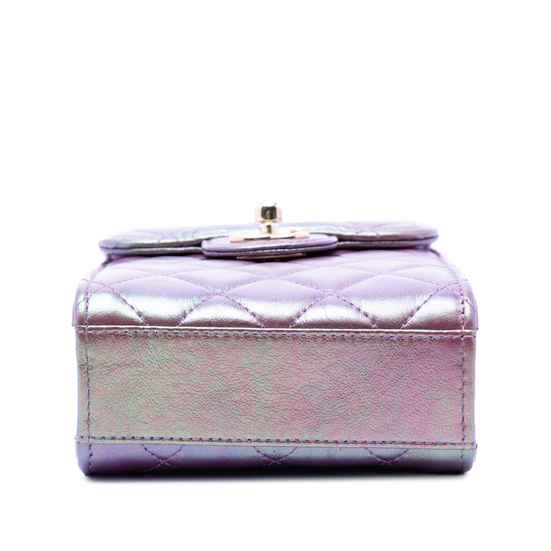 CC Quilted Iridescent Lambskin Phone Holder with Chain - Image 3