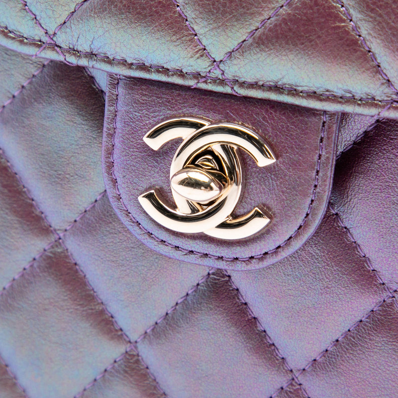 CC Quilted Iridescent Lambskin Phone Holder with Chain - Image 5