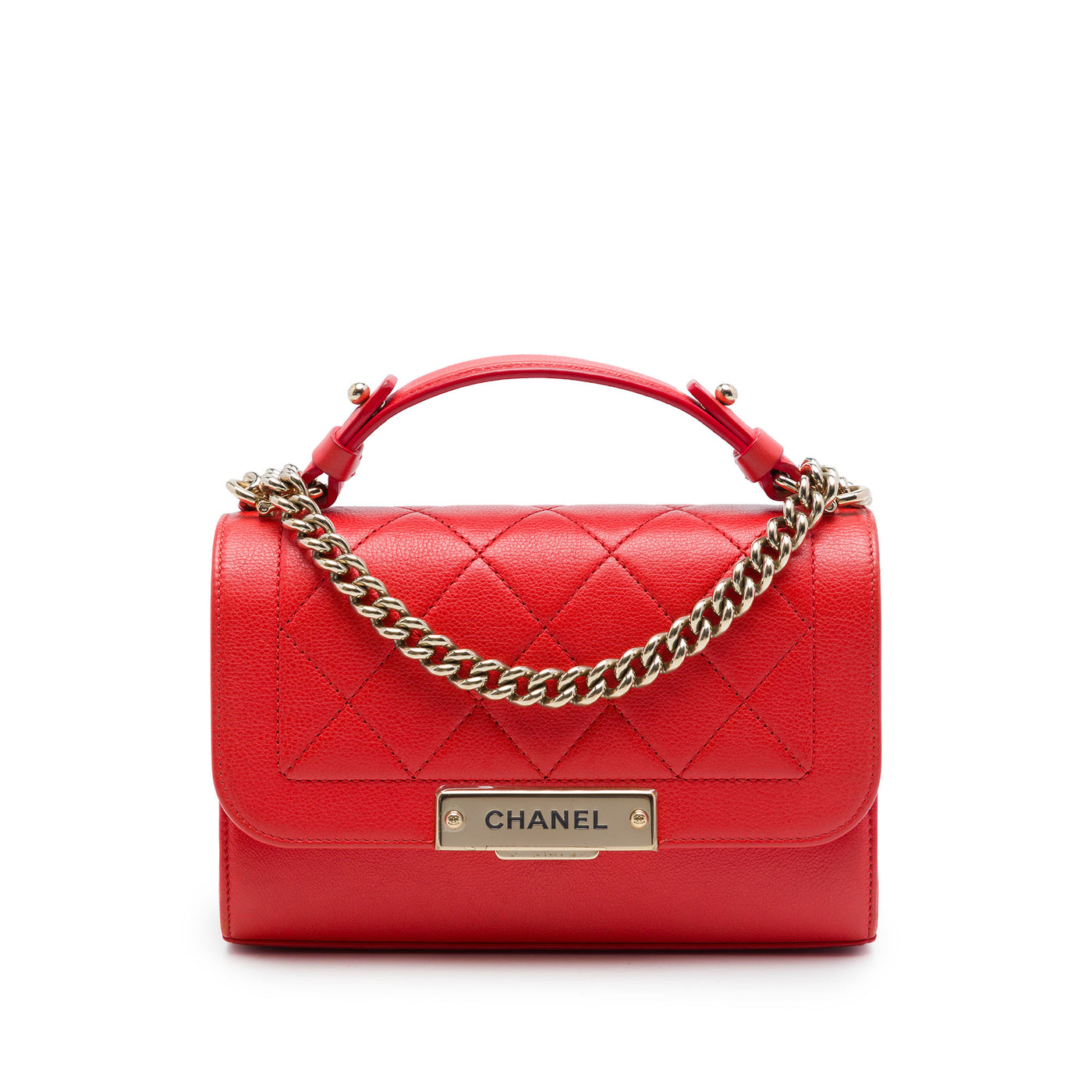 Small Quilted Grained Calfskin Label Click Flap - Image 1