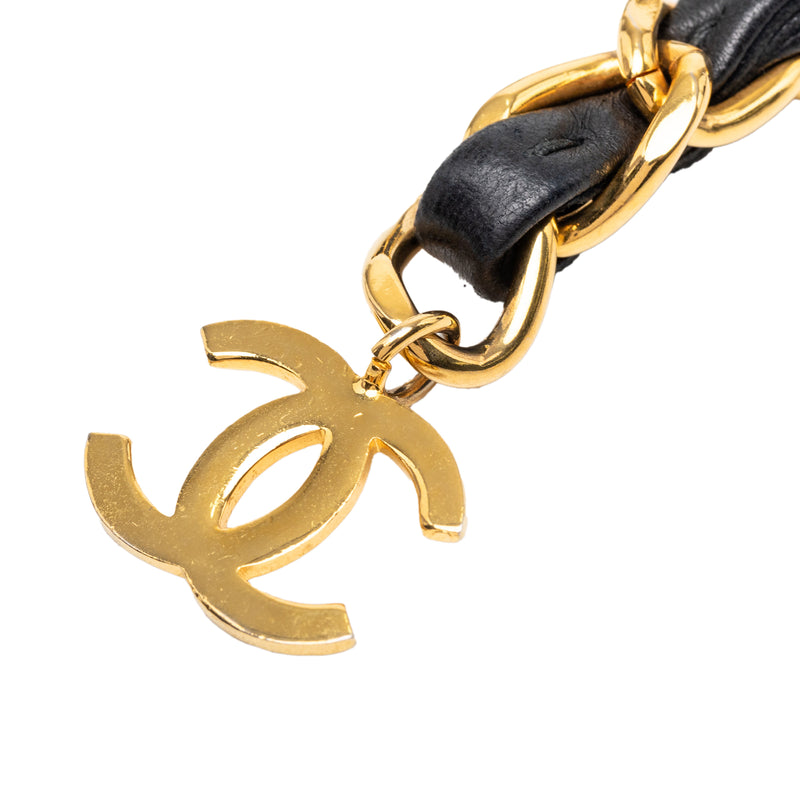 CC Gold Plated Leather Woven Chain Link Belt - Image 2