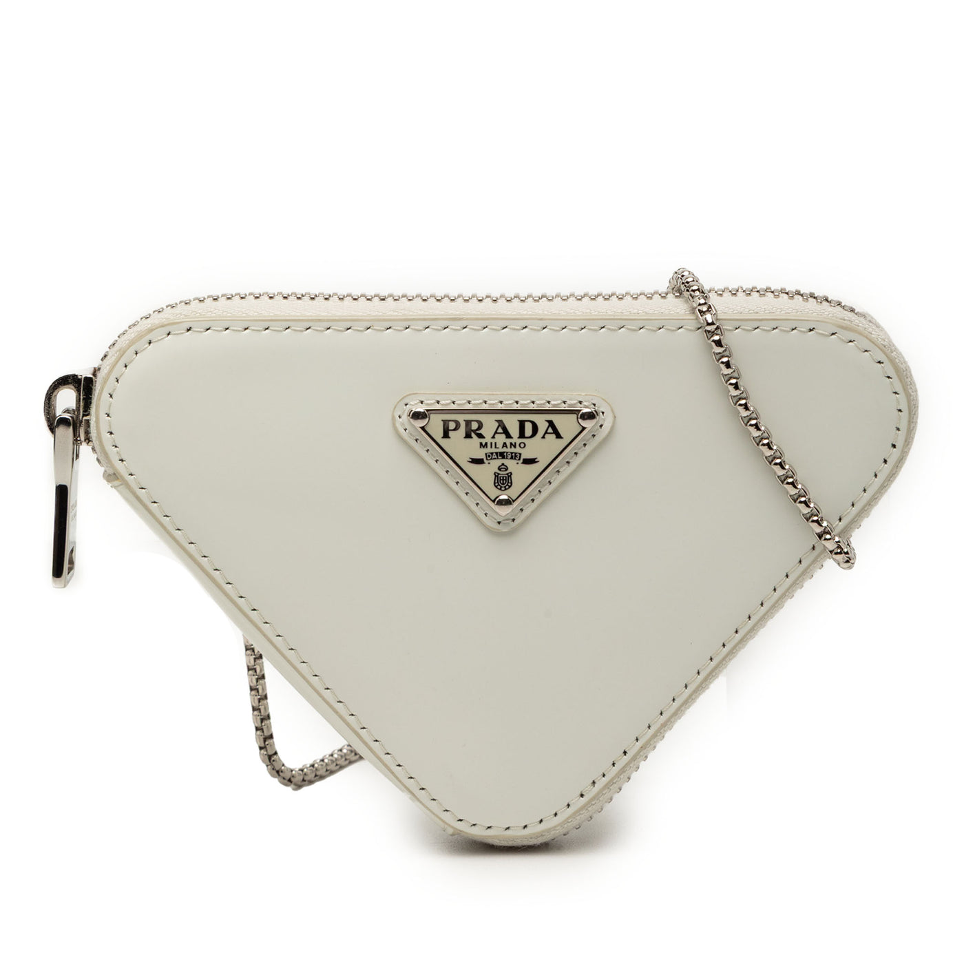 Mini Brushed Leather Triangle Chain Pouch - Image 1
