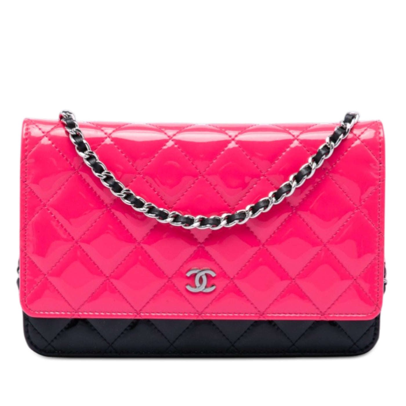 CC Bicolor Quilted Patent Wallet on Chain - Image 1