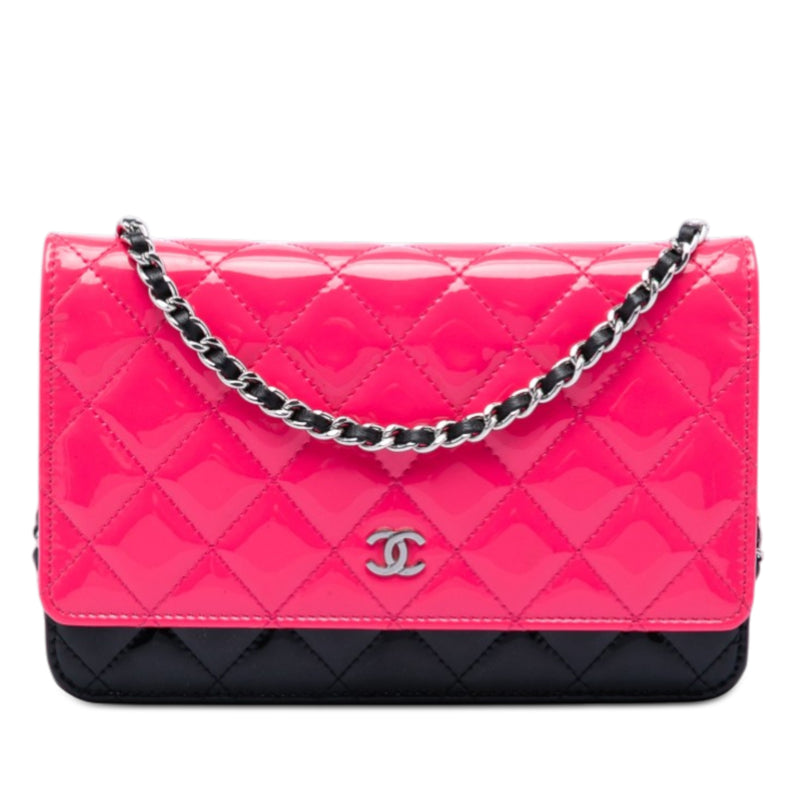 CC Bicolor Quilted Patent Wallet on Chain