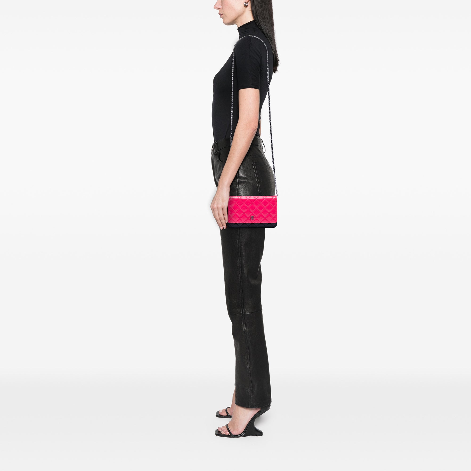 CC Bicolor Quilted Patent Wallet on Chain - Image 7