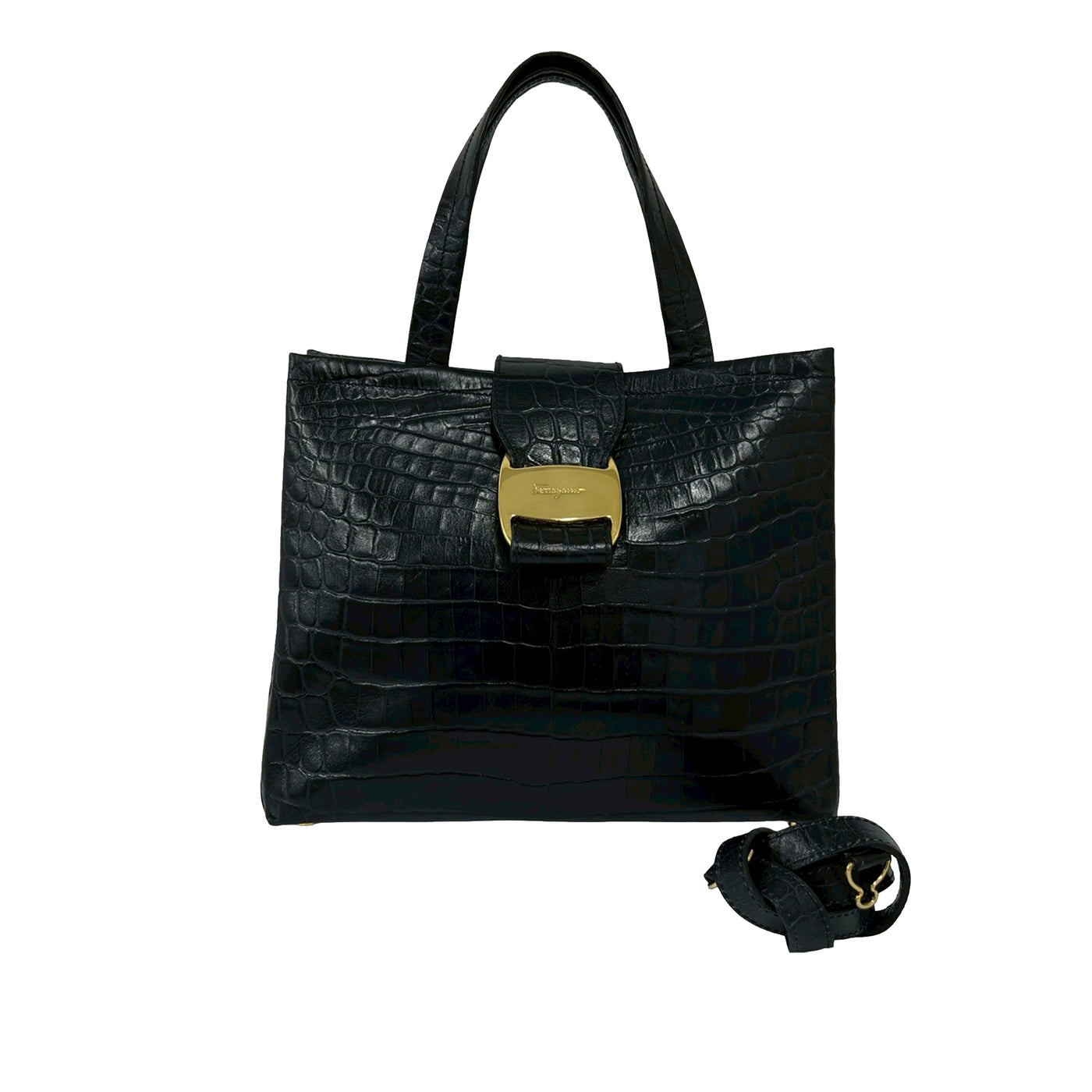 Croc Embossed Leather Vara Bow Satchel - Image 1