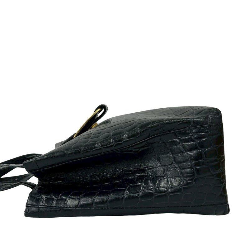 Croc Embossed Leather Vara Bow Satchel - Image 7
