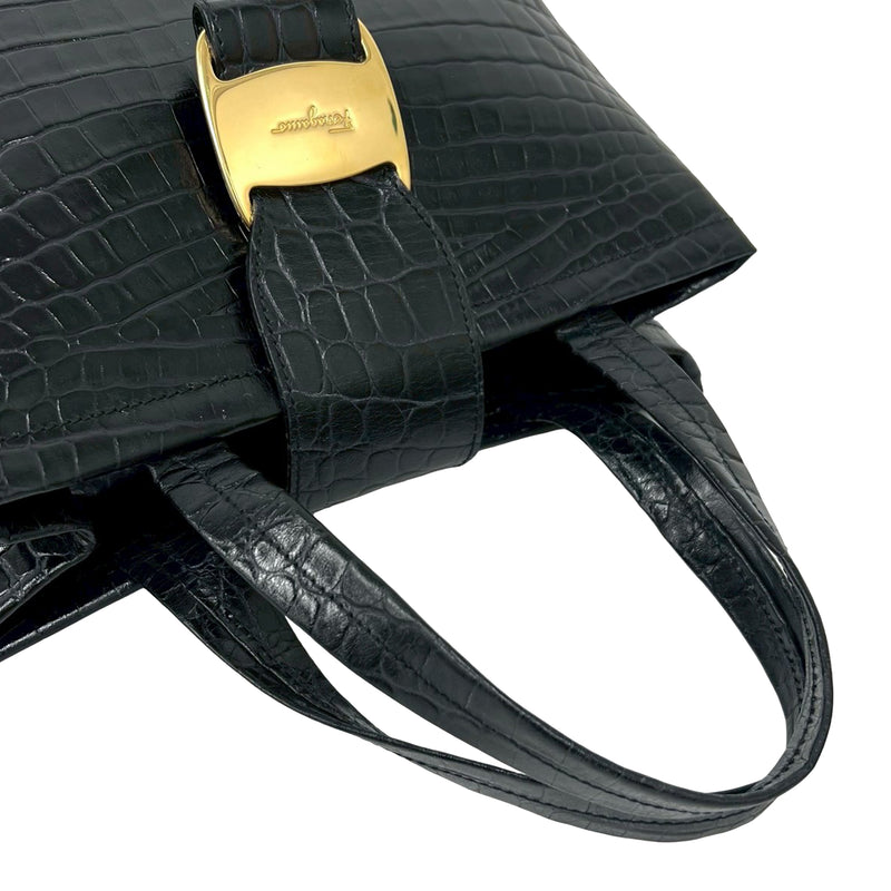 Croc Embossed Leather Vara Bow Satchel - Image 9