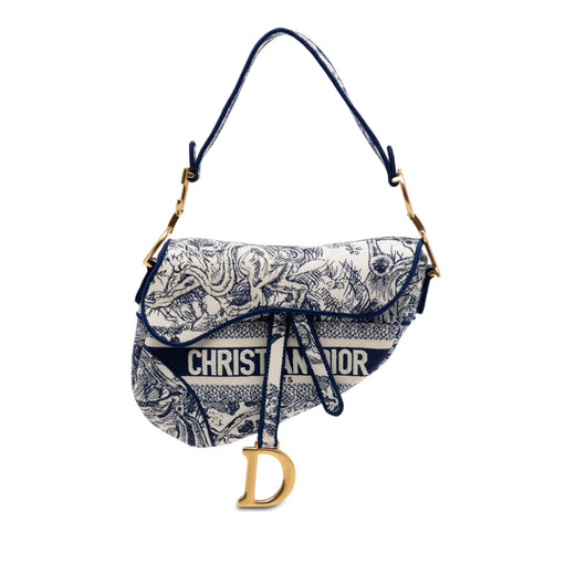 Embroidered Canvas Toile de Jouy Saddle Bag - Image 1