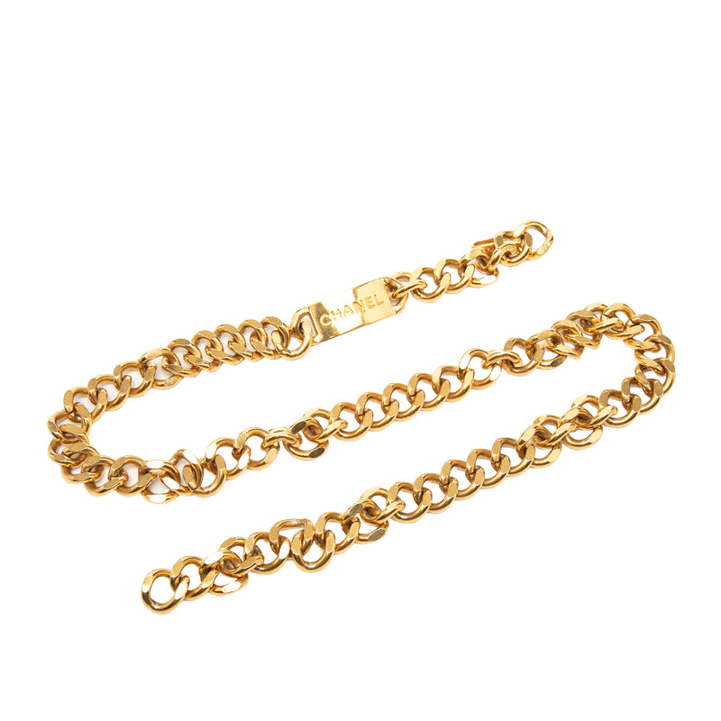 Gold Plated Logo Plate Chain Belt