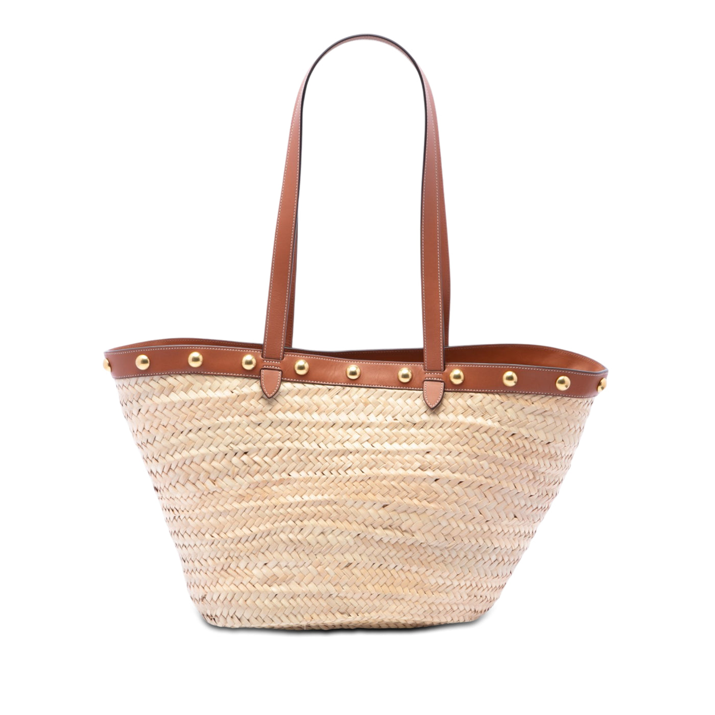 Large Raffia Classic Studded Panier Tote - Image 1