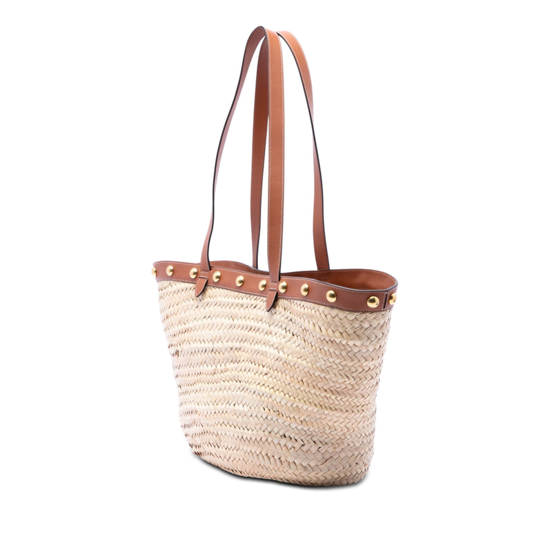 Large Raffia Classic Studded Panier Tote - Image 2