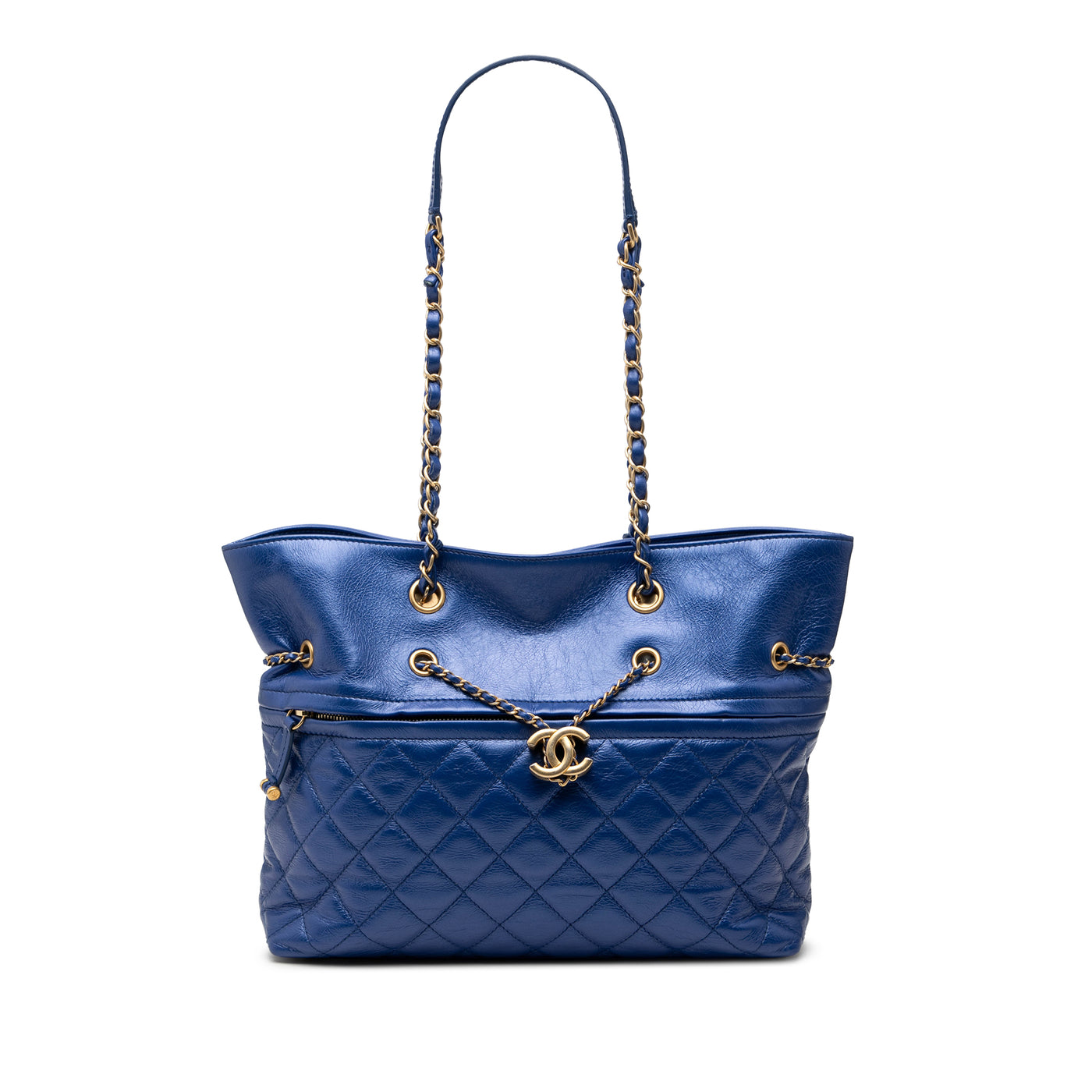CC Calfskin Front Zip Drawstring Chain Tote - Image 1