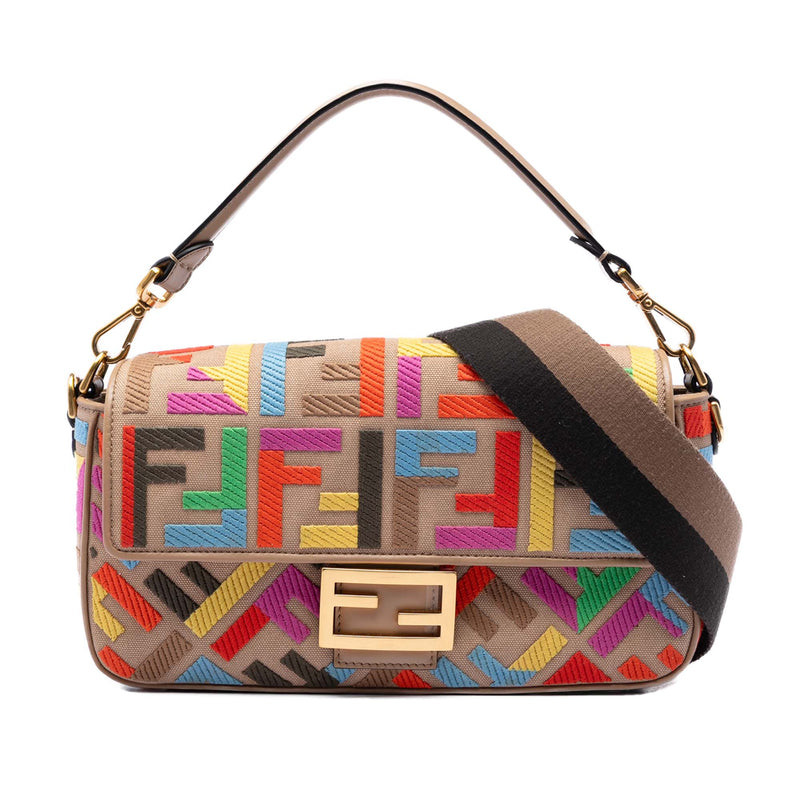 Zucca Embroidered Canvas Baguette Satchel