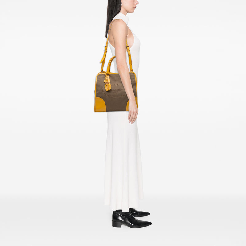 Saffiano Trimmed Canvas Canapa Logo Satchel - Image 10