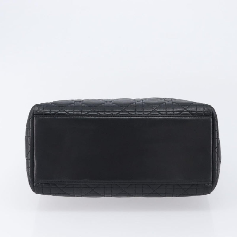 Christian Dior Vintage Lady Cannage Quilt Lambskin Black Leather Bag